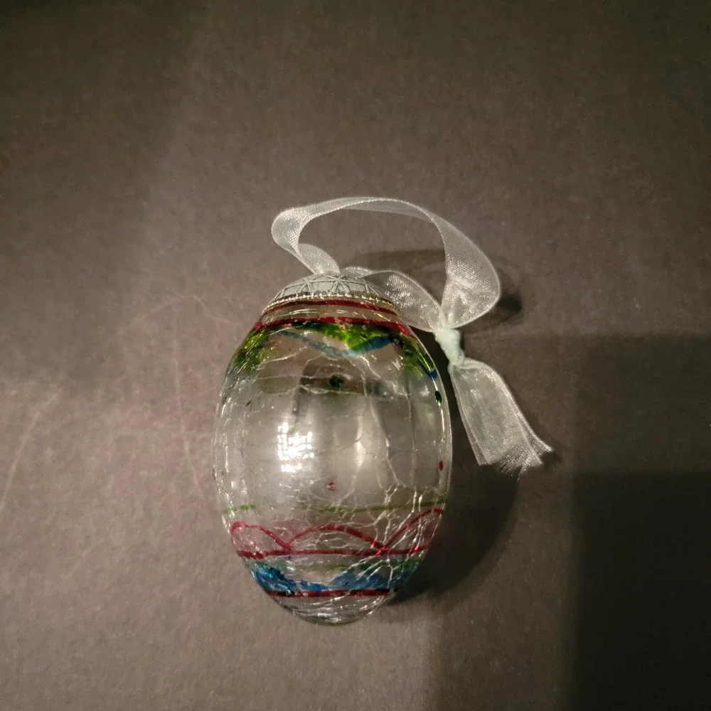 Vintage Heavy Crackle Glass Egg Christmas Ornament Multi-colored